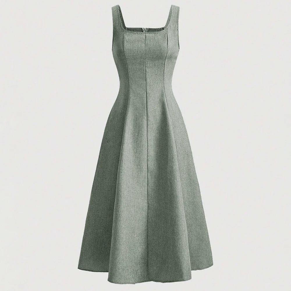 Dresses Summer French Elegant Fashion Simple Sleeveless Square Neck A-Line Midi Party Dresses For Women voguable