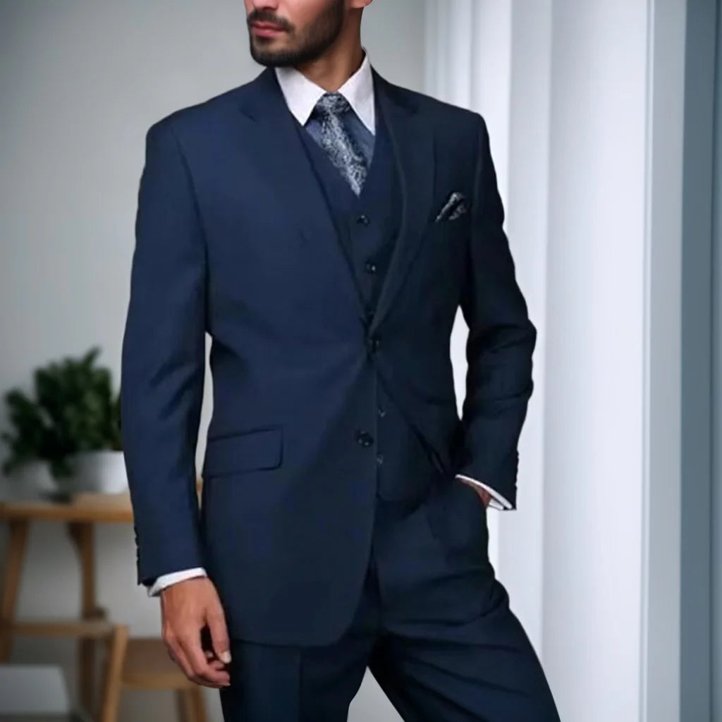 Voguable  Navy Blue Business Men Suits Formal Wedding Dress Tuxedo Terno Masculino Slim Fit Groom Prom Party Blazer 3 PIece Costume Homme voguable