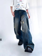 Voguable Hip Hop Ripped Jeans Men High Street Male Distressed Denim Wide Leg Pants Casual Trousers Vintage Streetwear Loose voguable