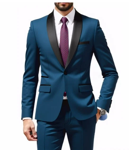 Voguable  Men's New Fashion Business Casual Two-piece, Comfortable and Breathable Slim-fit Side Slit Single-button Suit Jacket+trousers voguable