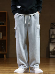 Spring Autumn Multi-Pockets Sweatpants Men Drawstring Waist Sportswear Casual Track Pants Plus Size Loose Straight Trousers 8XL voguable