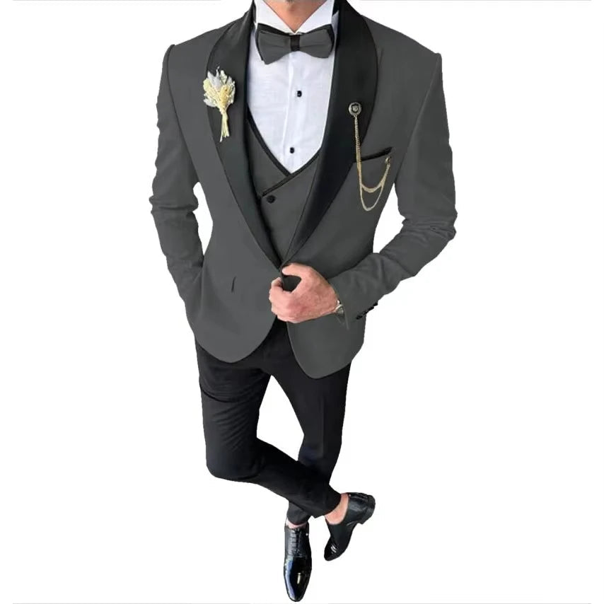 Voguable  New Solid Suits for Men Slim Fit Groom Wedding Suits Tuxedo Best Man Blazer Vest Pants 3 Pieces Fashion Marriage voguable