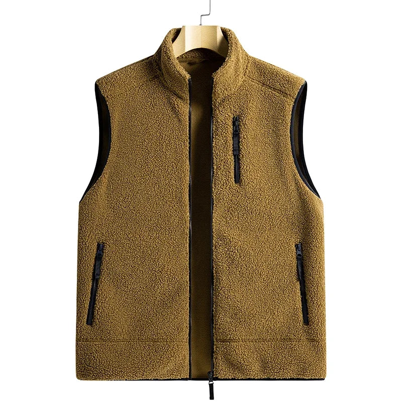 Outdoor Sleeveless Coats Vests Male Warm Cotton Waistcoat Autumn Jackets Thick Vests Man Classic  Lamb Cashmere Men Fleece Vest voguable