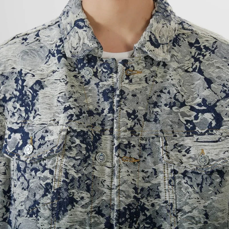 Autumn Men's Denim Coat Printed Hole New Vintage Denim Coats High Street Ruffian Handsome Versatile Fashion Coat Men Jacket voguable
