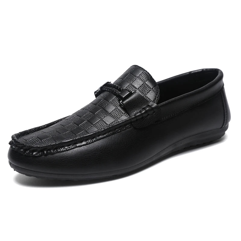 Voguable  Designer Black Leather Loafers for Men High Quality Soft Sole Moccasin Casual Comfort Dress Shoes Lightweight Urban Street Style voguable