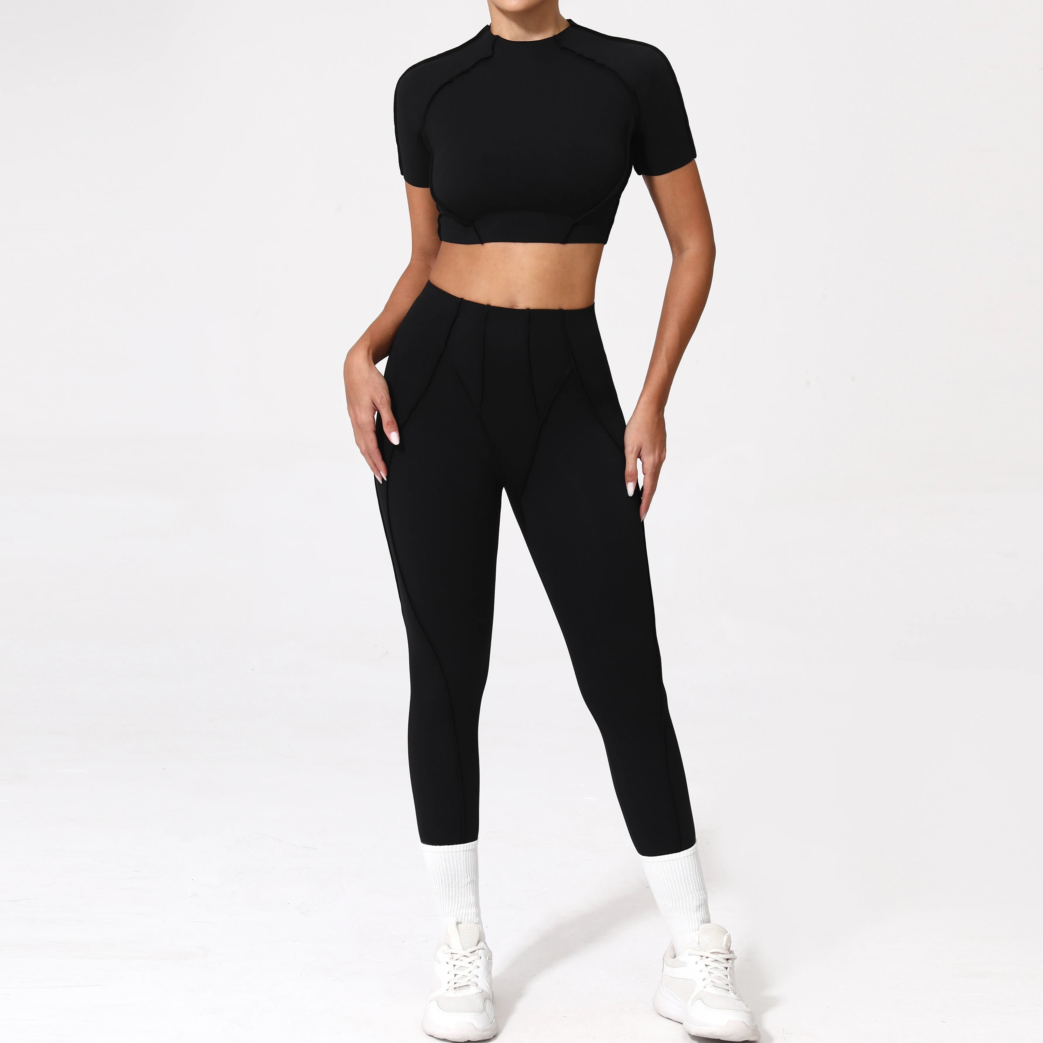 Voguable  2PCS Yoga Suit Sports Set Women Quick-Drying Gym Set Women Tracksuit Running Workout Long Sleeve Sports Shirt Yoga Clothing voguable