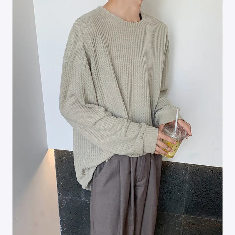 Autumn Long Sleeved T-shirt Men Oversized Casual Checkered T Shirt Men Streetwear Korean Loose Round Neck T Shirt Mens Top voguable