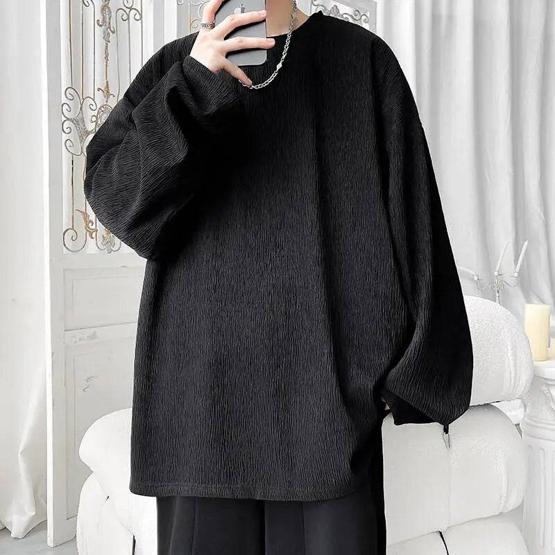 Voguable  Men's Trendy Casual Long Sleeve T-Shirt High Street Loose Fit Comfortable Wear Modern Minimalist Style Everyday Essential voguable