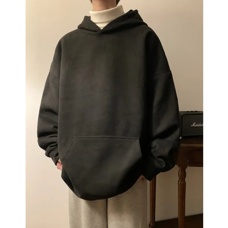 Autumn Suede Hoodies Men Fashion Retro Hooded Sweatshirt Men Streetwear Hip-hop Loose Pullover Hoodies Mens Pocket Hoody voguable