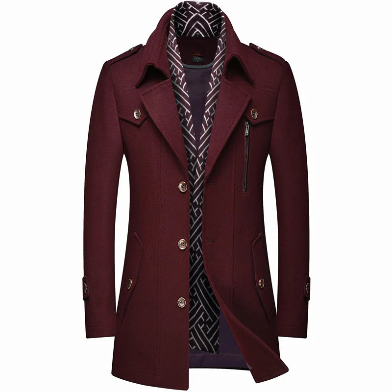 Winter Men's Woolen Coats Fashion Thicken Mid Length Trench Solid Turn Down Collar Warm Outerwear Business Casual Wool Coat Men voguable