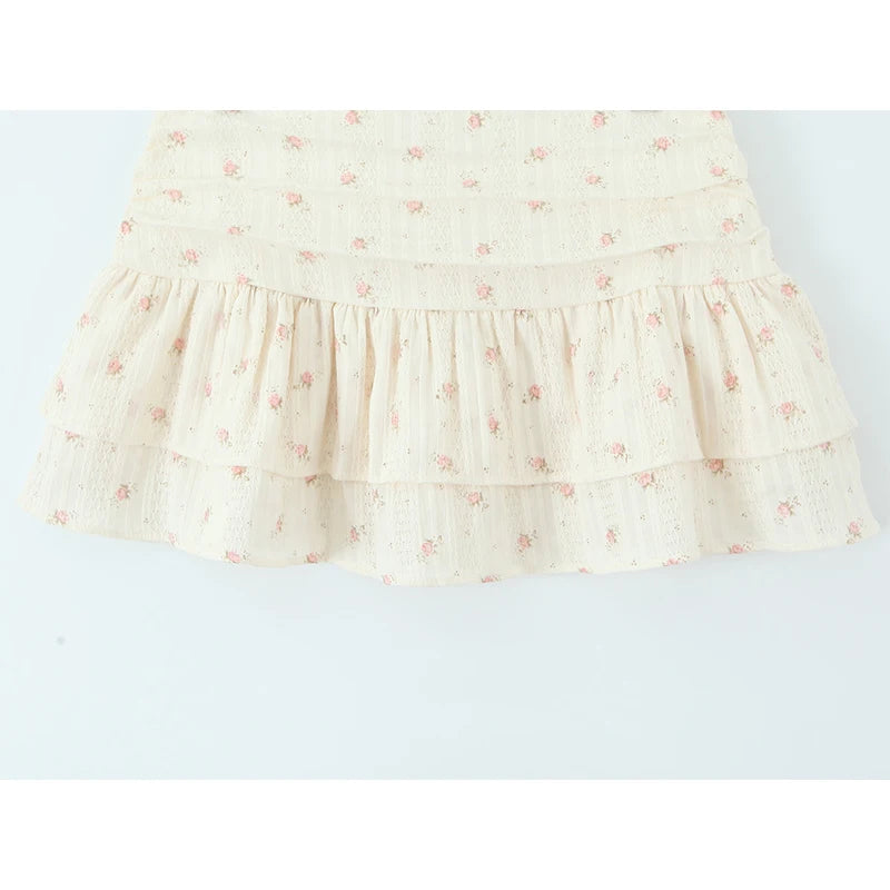 Sweet Girl Floral Print Layer Cake Mini Skirt Women Pleated Sexy Low Waist A-line Holiday Summer Skirts voguable