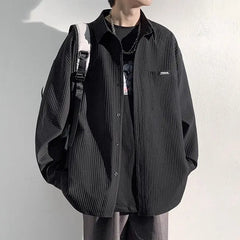 Spring Autumn New Fashion Turn-down Collar Long Sleeve Solid Color Striped Blouse Men's Clothing Korean Button All-match Shirts voguable