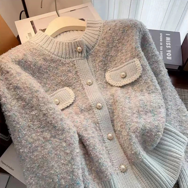 Autumn Winter Elegant women Cardigan Korean chic Thick warm Single breasted sweater Y2K female Casual o neck Crop knit Coats voguable