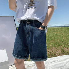 Voguable Summer Denim Shorts Men Fashion Retro Blue Denim Shorts Men Streetwear Korean Loose Straight Jeans Shorts Men Five Part Pants voguable