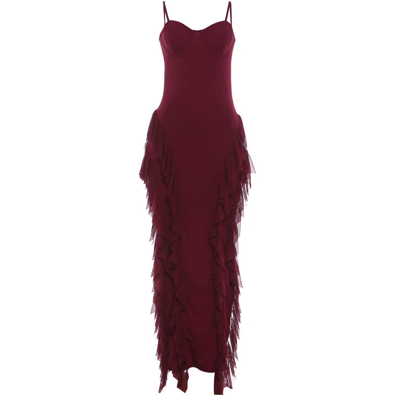 Voguable  Elegant Tassel Patchwork Dress Women Sexy Low-Neck Sleeveless Stretch Skinny Fashion Classic Evening Party Clubwear voguable