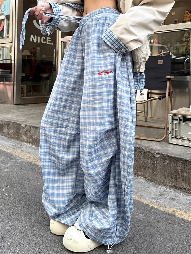 Streetwear Y2K Plaid Pants Women Vintage American High Waist Scimitar Pants Harajuku Oversize Loose Bf Casual Trousers New voguable