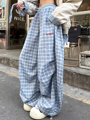 Streetwear Y2K Plaid Pants Women Vintage American High Waist Scimitar Pants Harajuku Oversize Loose Bf Casual Trousers New voguable