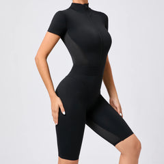 Voguable  Women's One-Piece Suit Zipper Short Sleeve Gym Push Up Workout Clothes Fitness Short Bodysuit Sportswear Jumpsuits voguable