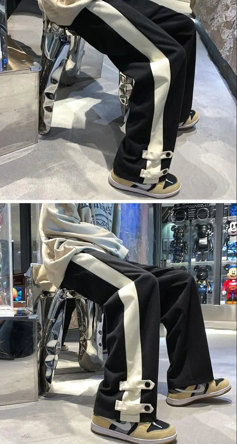 Voguable  Hong Kong Style Spliced Wide Leg Casual Pants Men's and Women's Versatile Pants Sports Pants Loose Pants Trendy voguable