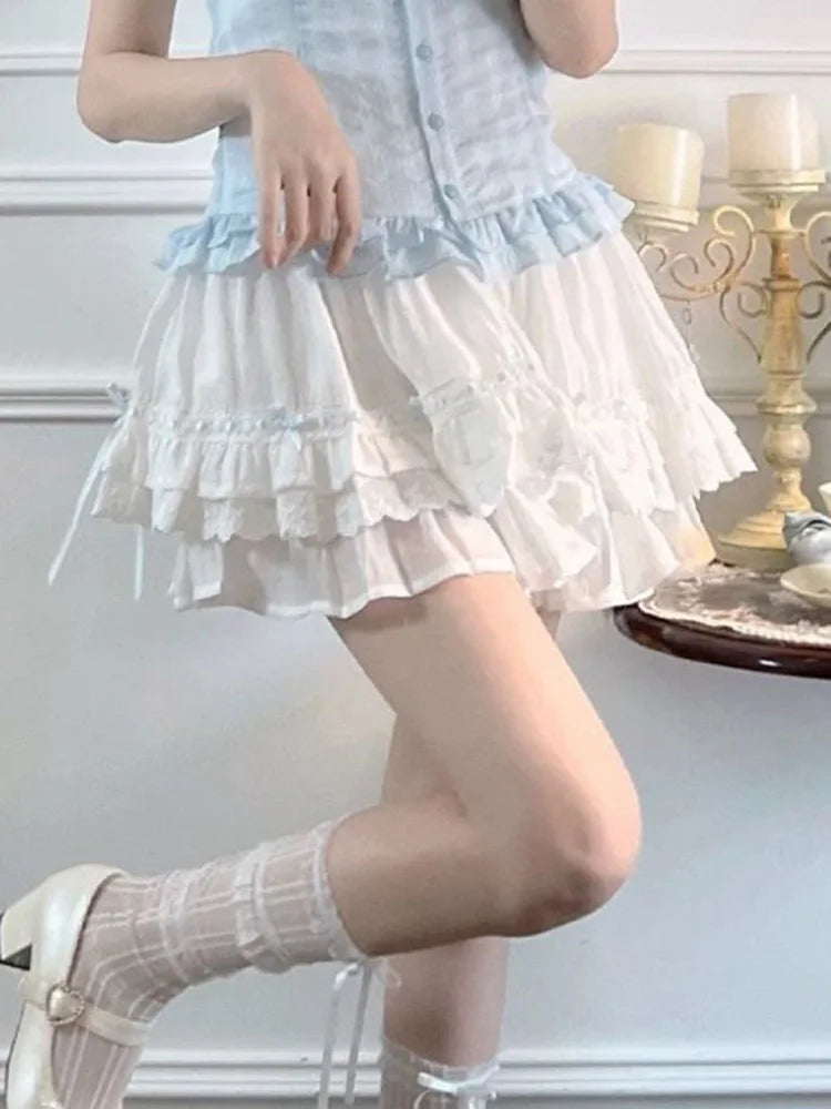 Bow Sweet Women White Skirt Cute Casual Elegant High Waist Mini Skirts Vintage Preppy Style Kawaii Female Ball Gown Skirt voguable