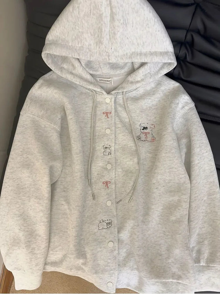 Cartoon Embroidery Cute Hoodies Women Vintage Oversize Loose Long Sleeve Sweatshirts Preppy Style Kawaii Japan Lady Outwear Tops voguable