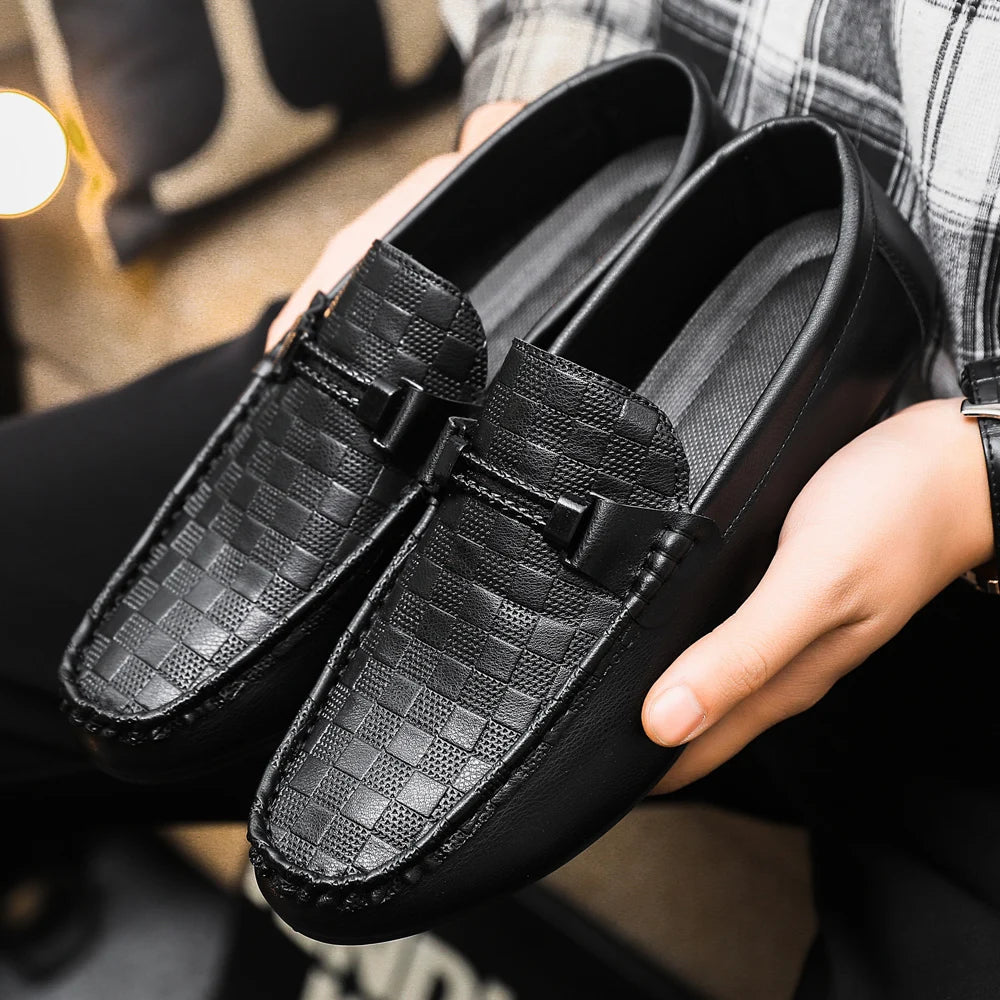 Voguable  Designer Black Leather Loafers for Men High Quality Soft Sole Moccasin Casual Comfort Dress Shoes Lightweight Urban Street Style voguable