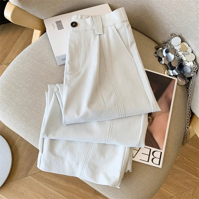 Casual Elegant Wide Leg Pant Women Vintage High Waist Loose Korean Trousers Fall Winter Pockets Solid Simple Retro Pants voguable
