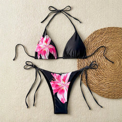 Bikinis Set Summer Fashion Sexy Sleeveless Halter Neck Floral Thong Beach Style Bikinis Set For Women voguable