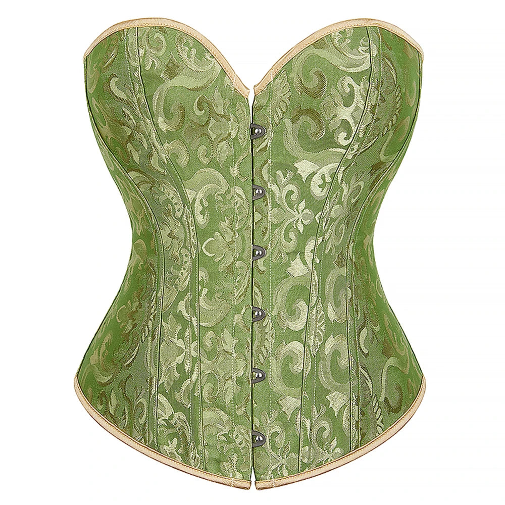 Voguable Overbust Corset Jacquard Floral Black White Pink Blue Korset Fish Boned Gothic Bustier Top Front Busk Clothing Gorset voguable
