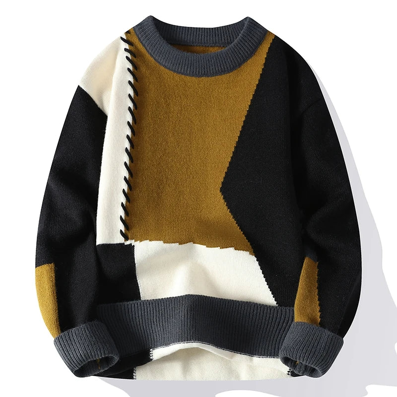 Voguable  Autumn Winter Warm Men Sweaters Fashion Turtleneck Patchwork Pullovers New Korean Streetwear Pullover Casual Men Clothing voguable