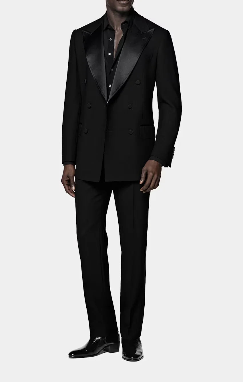 Voguable  Men Suits Double Breasted Spliced Collar Tailor-Made 2 Pieces Blazer Pants Formal Prom Wedding Groom Customized voguable