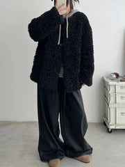 Black Pu Leather Pants Women Y2K Korean Elegant Fashion Drawstring Wide Leg Trousers High Waist Oversized Streetwear Trousers voguable