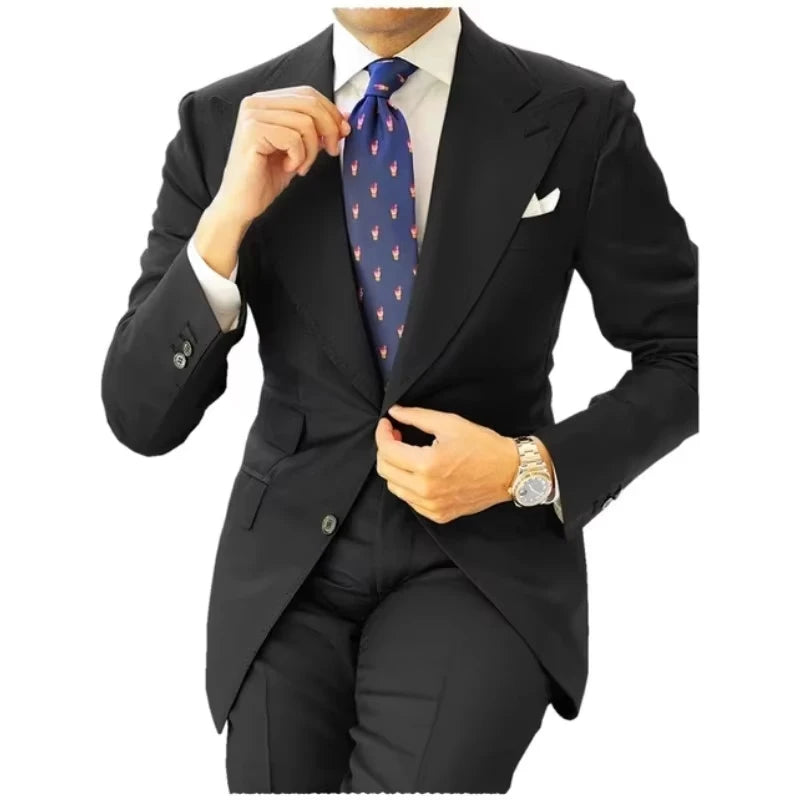 Voguable  Classic Men Suits 2 Pieces Slim Fit Peaked Lapel Business Tuxedos for Formal Wedding Groom Dress Double Breasted Blazers voguable