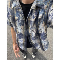 Summer Short Sleeved Shirt Men Retro Plaid Shirt Men Streetwear Hip-hop Loose Tie Dye Shirt Man Fashion Shirts Plus Size 4XL voguable
