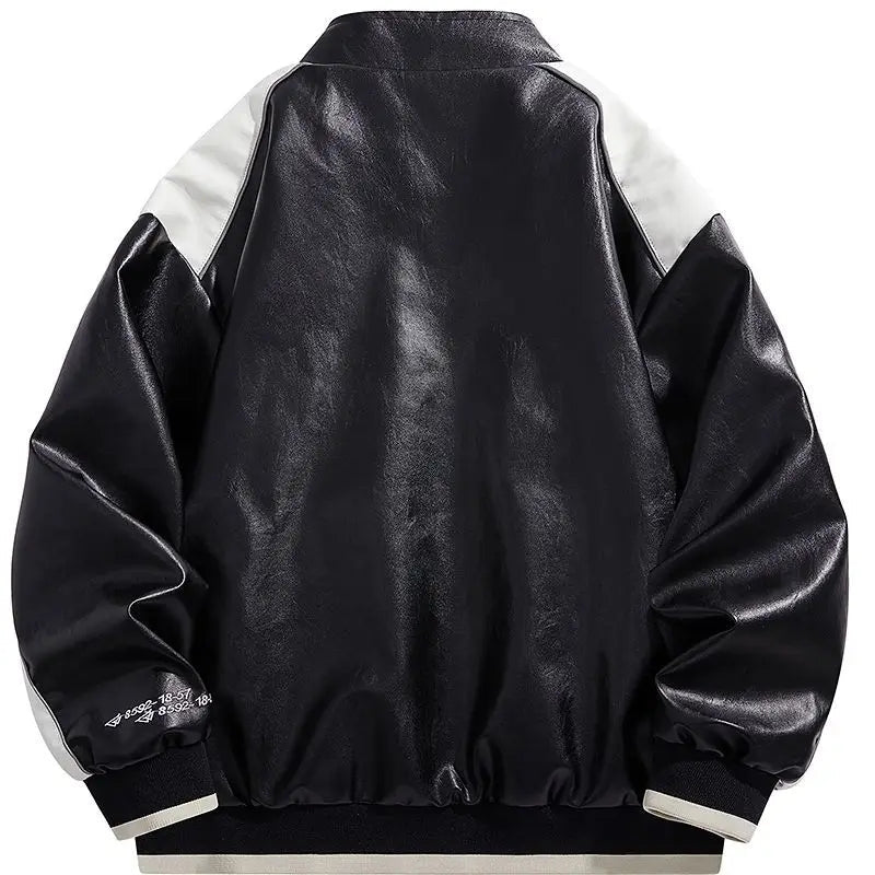 Hip Hop Racing Jacket Handsome Embroidered Stand Collar Hip-hop Letter Splicing Boys' Jacket Motorcycle Leather Baseball Uniform voguable