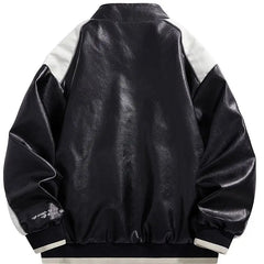 Hip Hop Racing Jacket Handsome Embroidered Stand Collar Hip-hop Letter Splicing Boys' Jacket Motorcycle Leather Baseball Uniform voguable