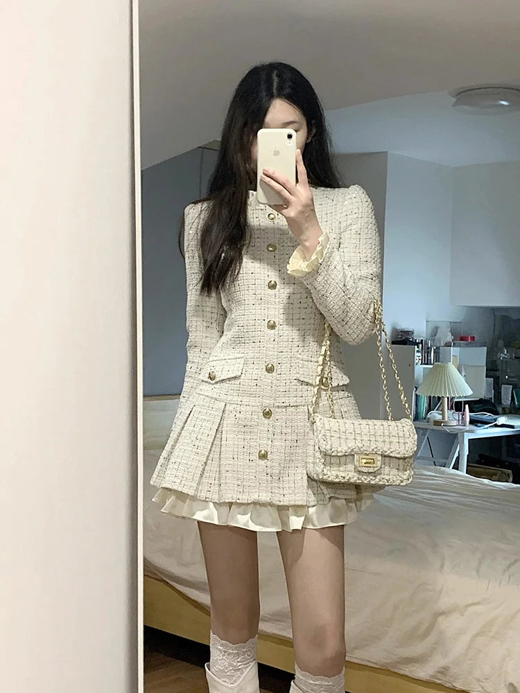 Voguable  White Slim Waist Polo Women Dresses New Spell Color Single Breasted Elegant Fashion Female Dress Simple Casual Streetwear voguable