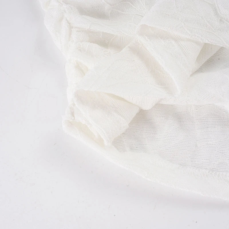 Voguable  Vintage Chinese Style Stand Collar Slanted Buttons Floral Lace White Hollow Out Sxy T-shirts for Lady Summer Evening Party Top voguable