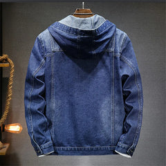 Spring Autumn Men's Hooded Denim Jacket Windproof Casual Coats Male Large Pocket Sports Denim Jackets Solid Fashion Streetwear voguable