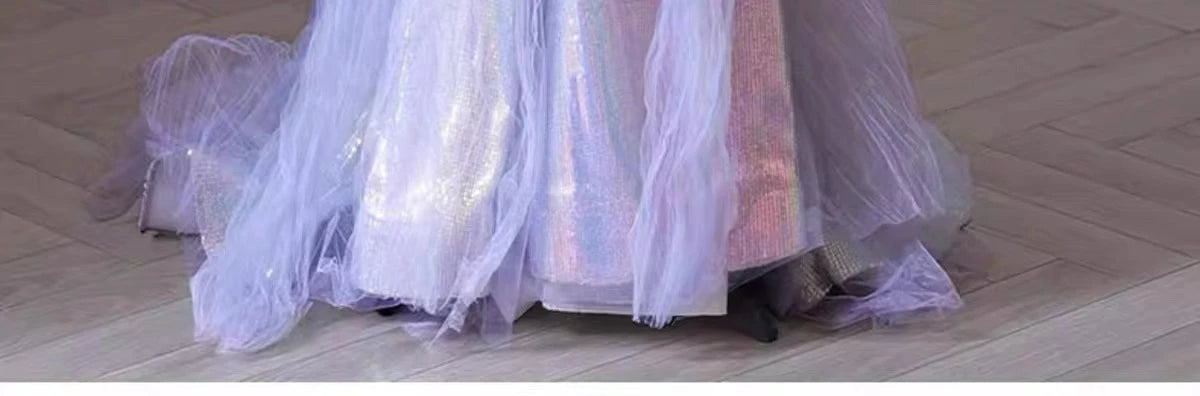 Voguable Gorgeous Purple Blue Celebrity Dresses Pearl Beading Chain Off the Shoulder Mermaid Glitter Sequins Floor Length Saudi Prom Gown voguable