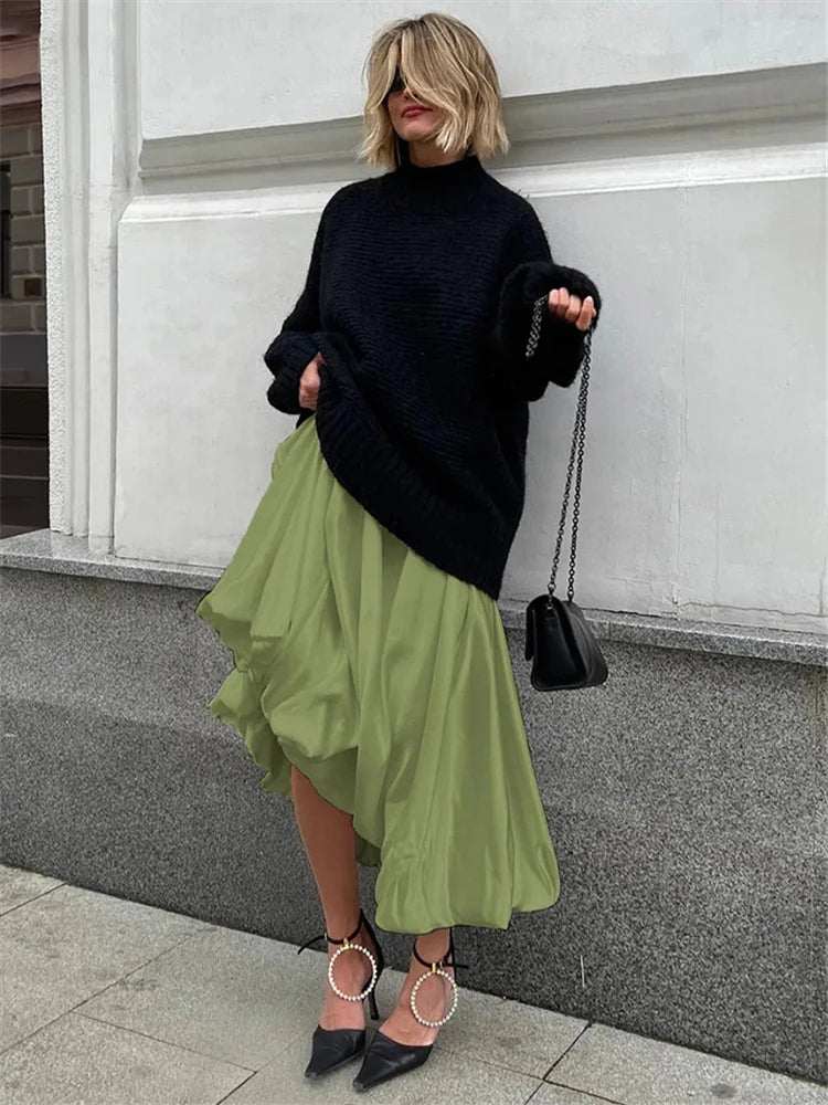 TARUXY Silk Satin White Maxi Skirt Long Ruffled Pleated Skirts Elegant Lantern Pants A-Line Silk Long Skirts For Women 2023 New voguable