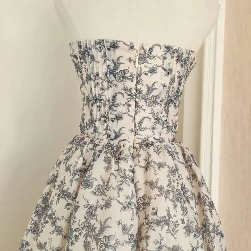 French Style Colory Print Mesh Strapless Women Dress Splicing Slim Fit A-Line Long Dresses 2025 Spring Summer New voguable