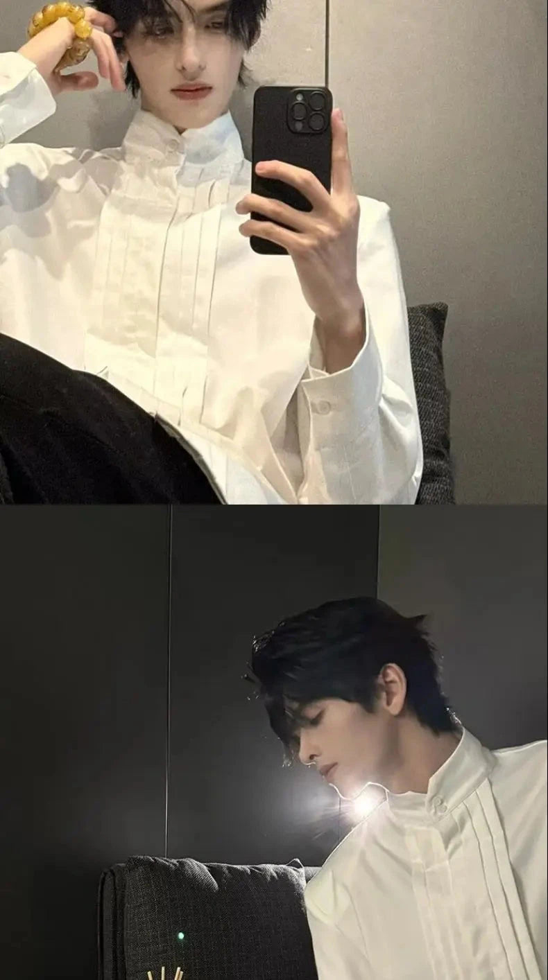 Spring New Niche Shirt Deconstructed Stand Collar Long-sleeved Shirt Men's Mature Elegant Youth Design Feel Loose Casual Blouse voguable