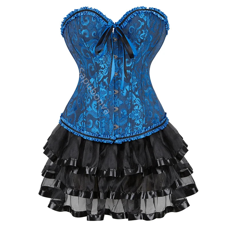 Voguable sexy corsets for women plus size costume overbust burlesque corset and skirt set tutu corselet victorian fashion gowns voguable