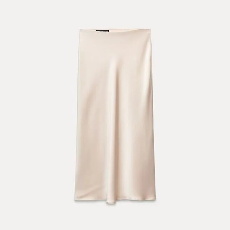 2025 Pink Sweet Satin Long Skirt New Solid Color High Waist Elegant Slim Summer Women Skirt Fashion Party Female Clothing voguable