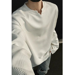 Spring Long Sleeved T-shirt Men Oversized Fashion White V-neck T Shirt Men Streetwear Korean Loose Pullover T Shirt Mens Top voguable