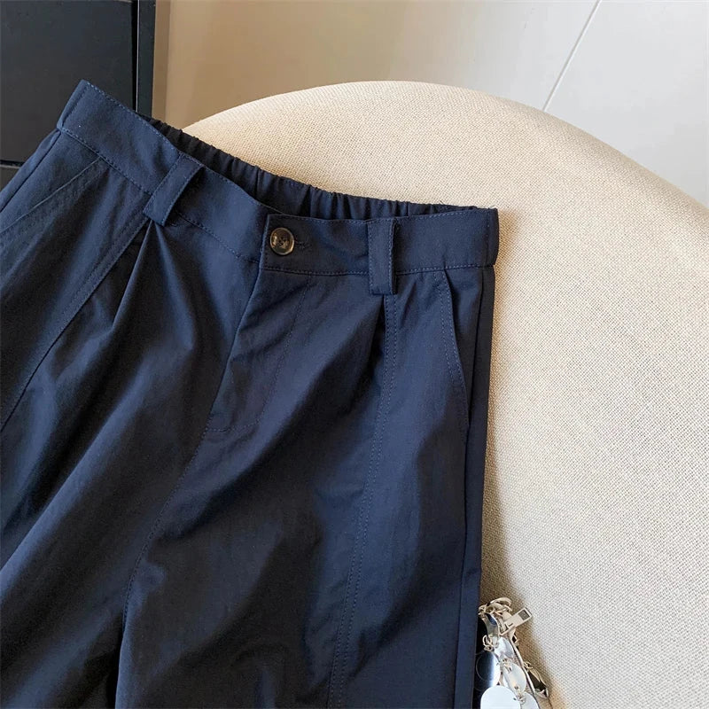 Casual Elegant Wide Leg Pant Women Vintage High Waist Loose Korean Trousers Fall Winter Pockets Solid Simple Retro Pants voguable