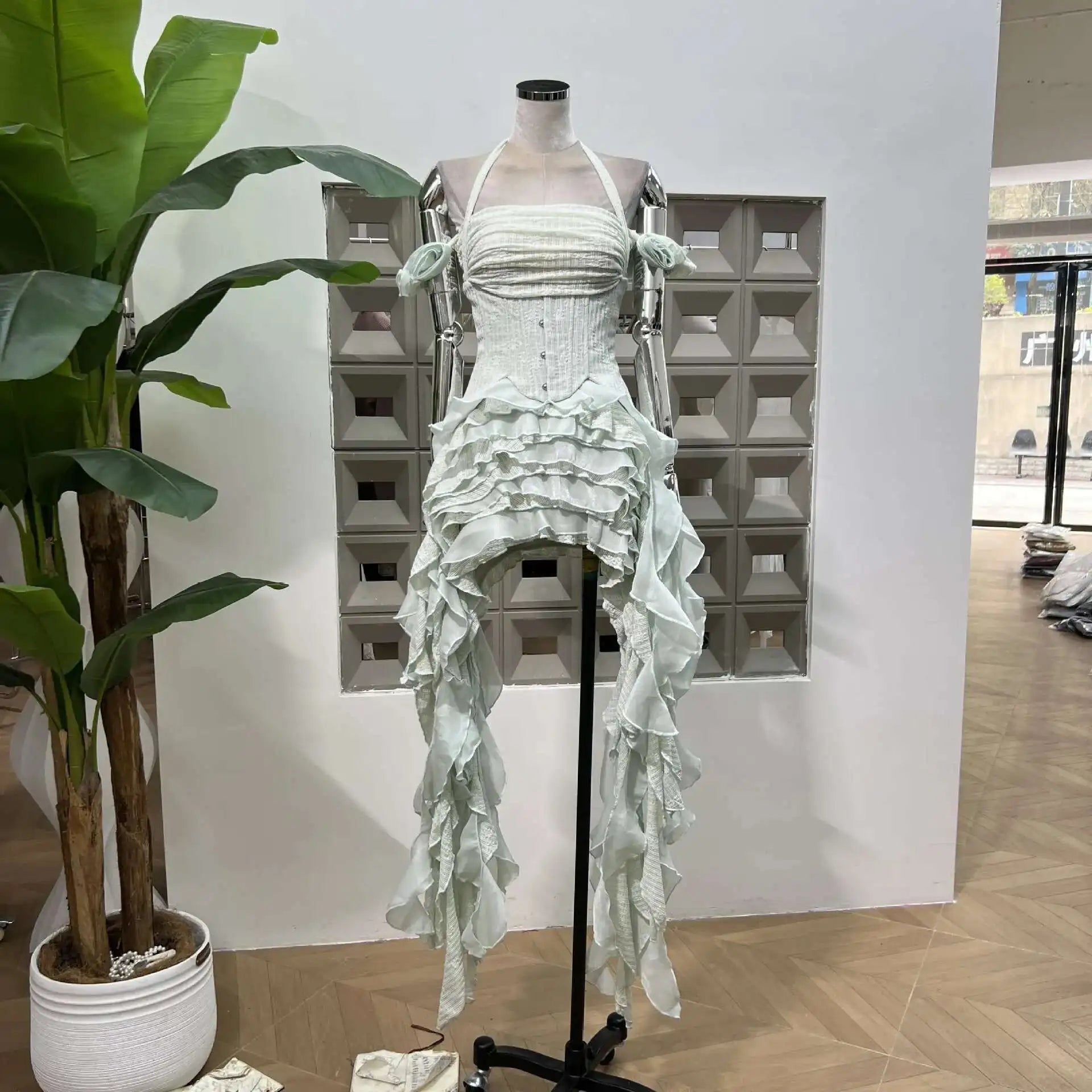 Fashion Women Dress Sleeveless Slash Neck Solid Color Tassel Strapless Irregular Female Party Dress New Tide voguable