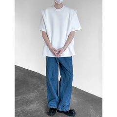 Summer T Shirt Men Fashion Black White Casual Short Sleeved T-shirt Men Streetwear Korean Loose Shoulder Pad T Shirt Mens Top voguable