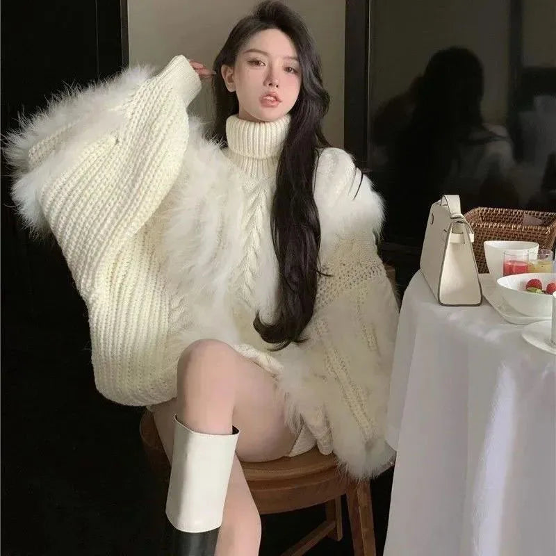 Forest System Autumn Winter Women Sweater Fashion Lazy Wind Turtleneck Solid Fried Dough Twist Long Sleeve Pullover Knit Tops voguable